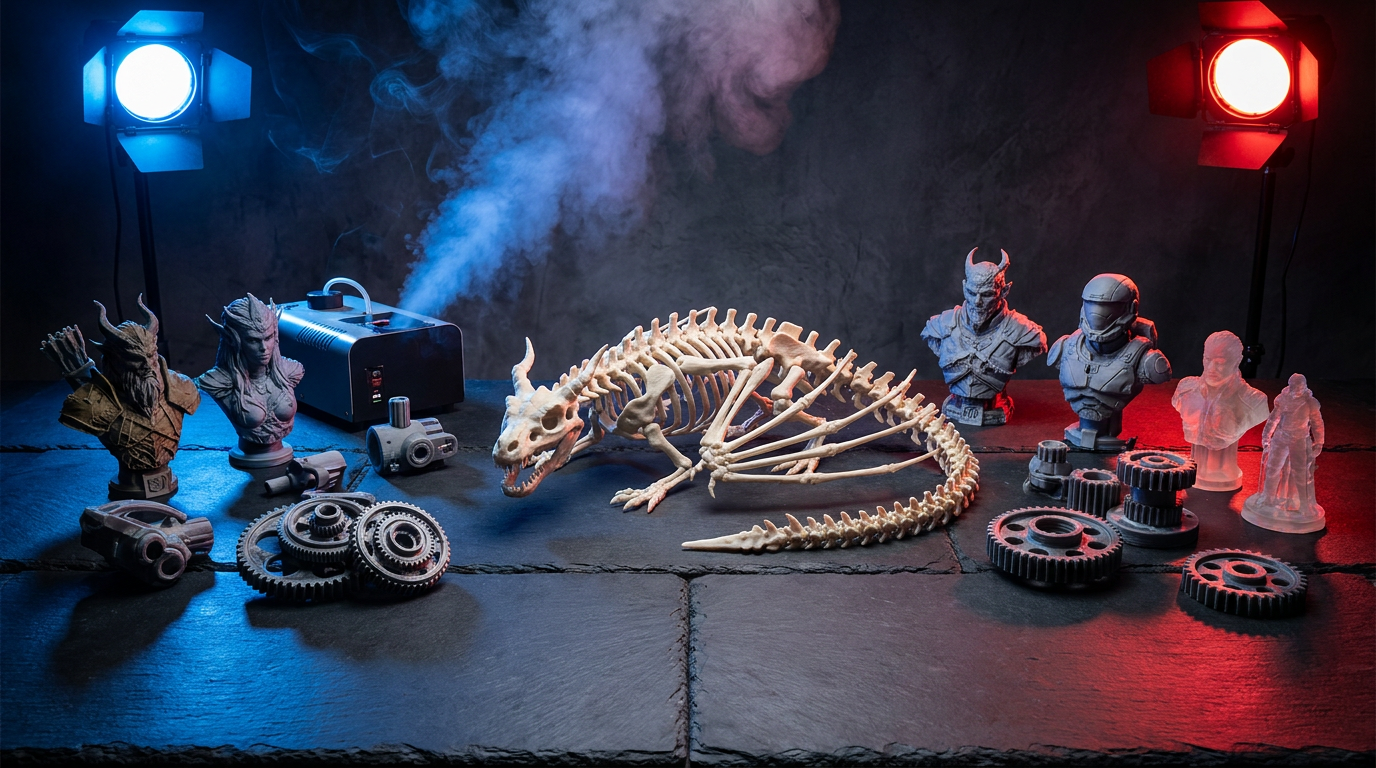 Custom 3D printed products — dragons, busts, custom parts
